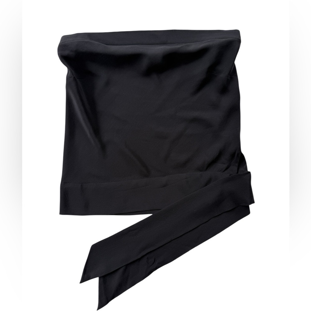 Warehouse Top Black 100% Silk Strapless Wrap Top Tie Waist Size US 6 UK 10